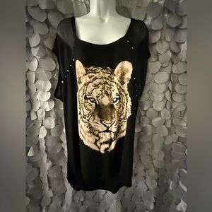 Black Tiger Print Women's Top